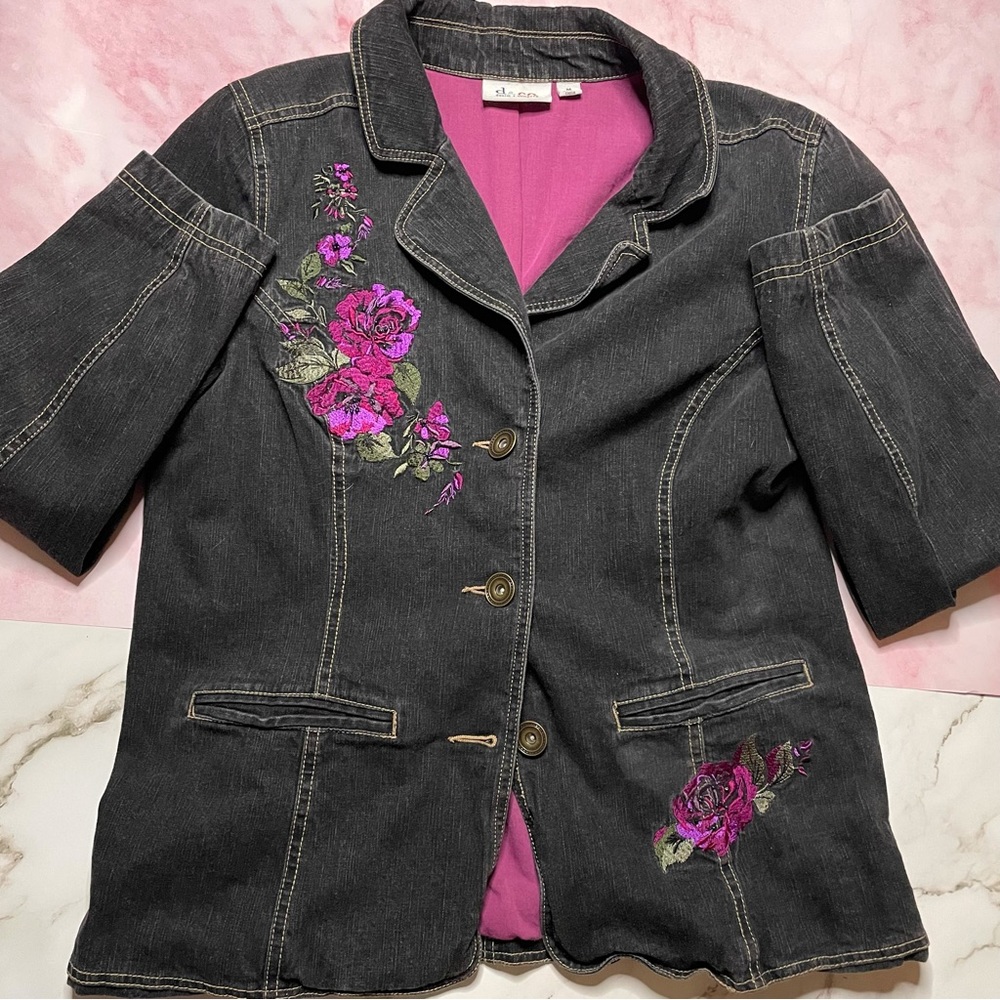 Vintage denim + company floral embroidered denim jacket